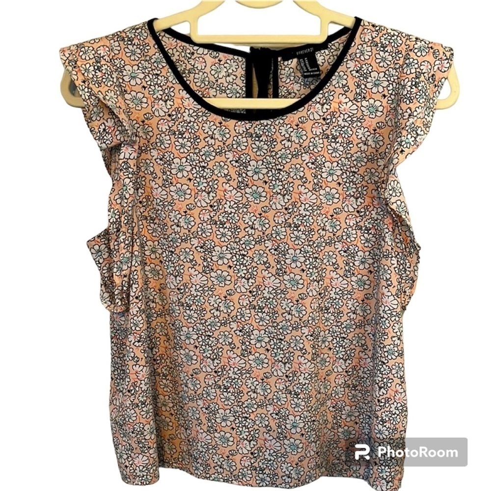 Forever 21 Peach Floral Top Sz M